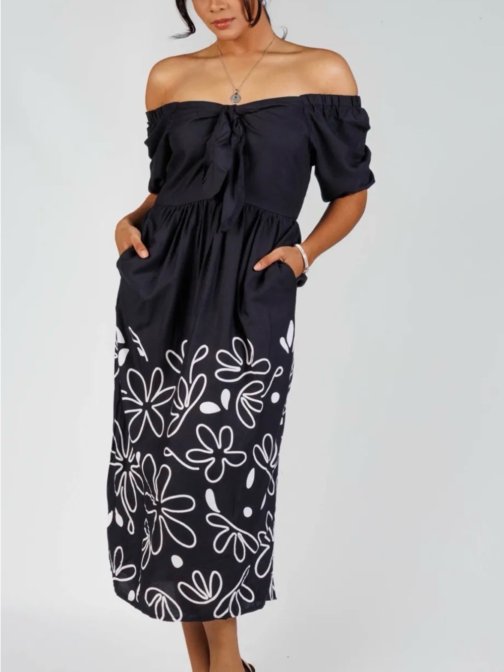 Cato Tie Front On/Off Shoulder Dress
